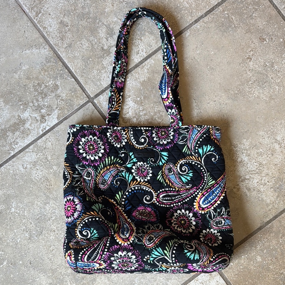 Floral Paisley Tote Bag - Black and Purple